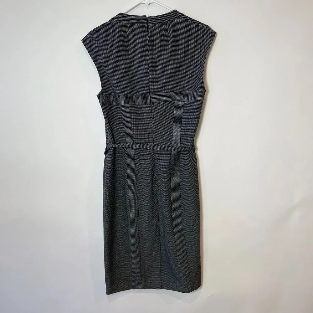 White House Black Market Sheath Dress Womens 8 Black Polka Dot Belted‎ Career